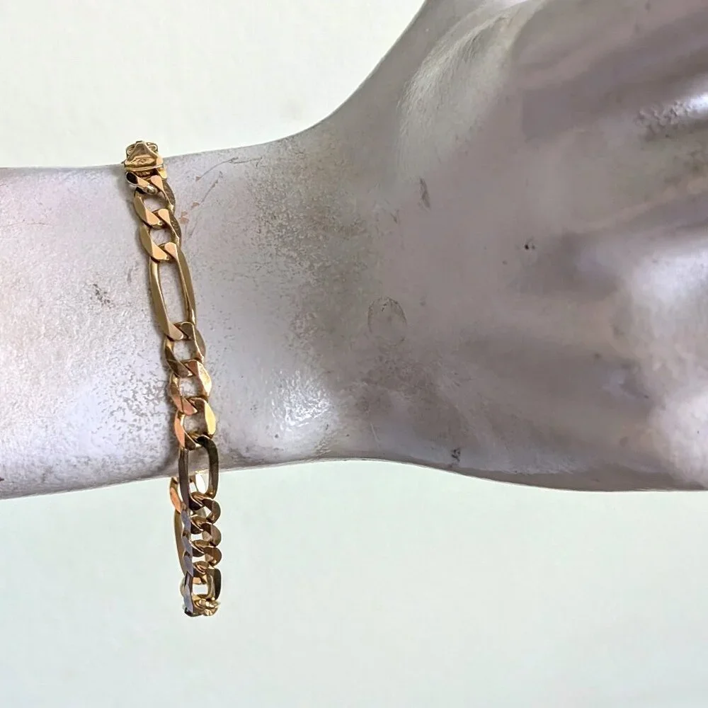 Vintage Italy Designer Unisex Solid 14K Yellow Gold Figaro Link Chain Bracelet